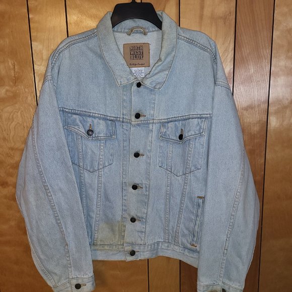 Vintage North West Blue Jean Jacket LARGE Button Down Light Faded Distressed F1 - Picture 8 of 8